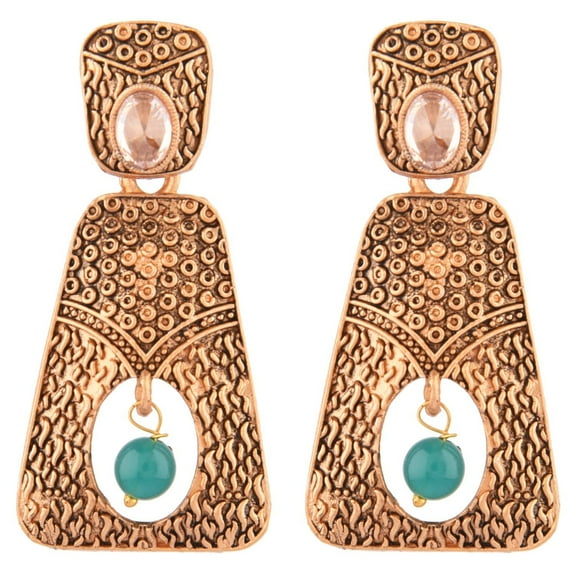 Efulgenz Indian Oxidized Jewelry Boho Vintage Tribal Antique Crystal Dangle Faux Pearl Drop Statement Earrings for Women, Green