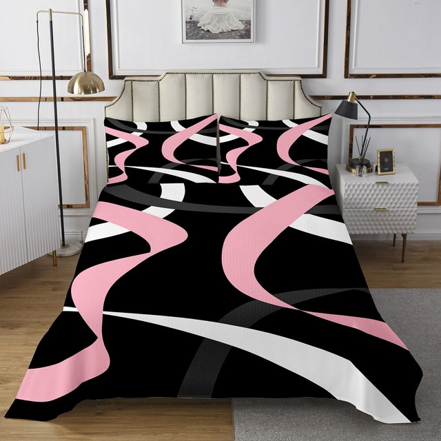 Erosebridal Geometric Stripe Coverlet Set King,Abstract Artwork Bedding Set,Geometry Lines Decor,Breathable,3 Pieces