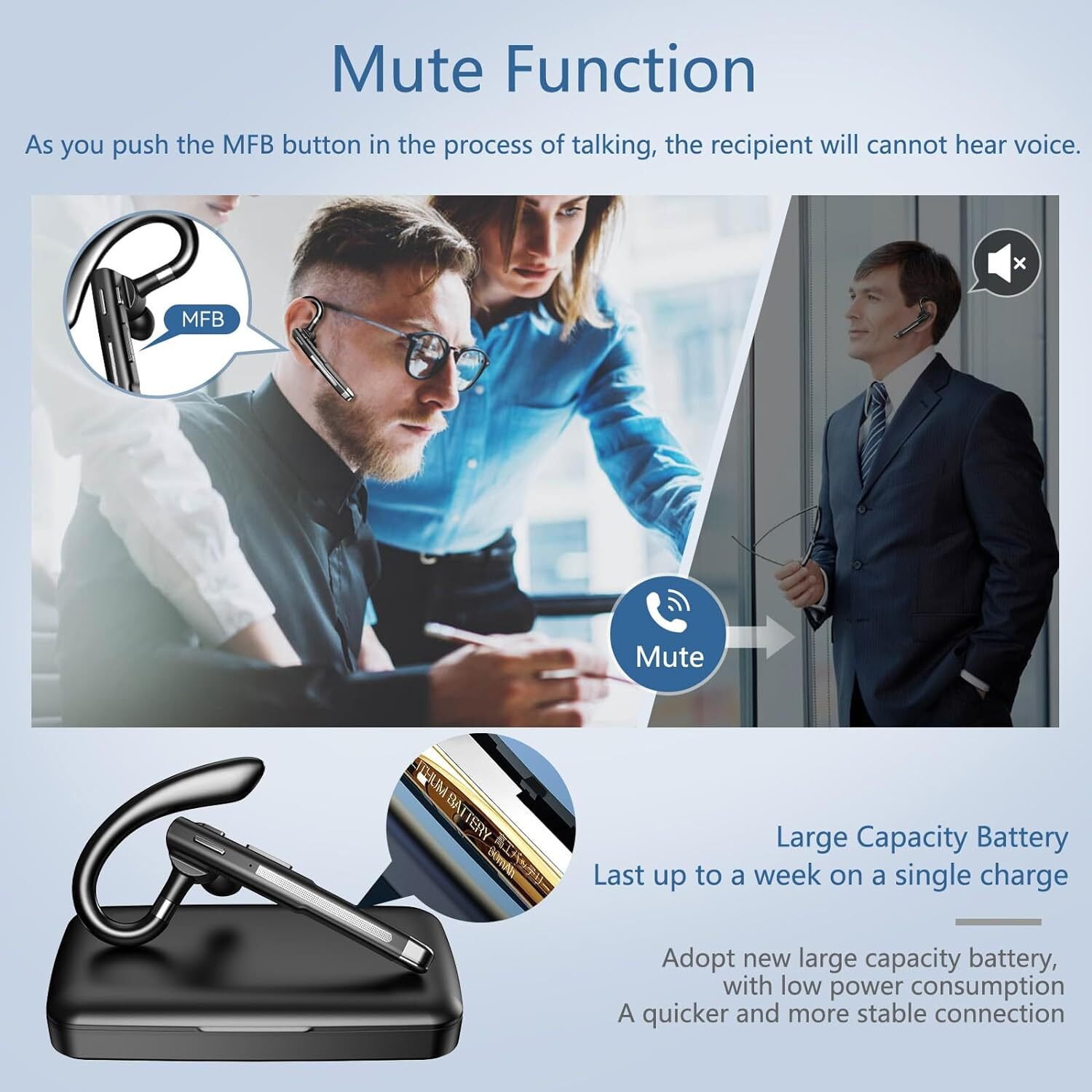 Bluetooth Earphones, Equipped With an Intelligent LED Charging Case,500h Battery Life,Clearer Communication.