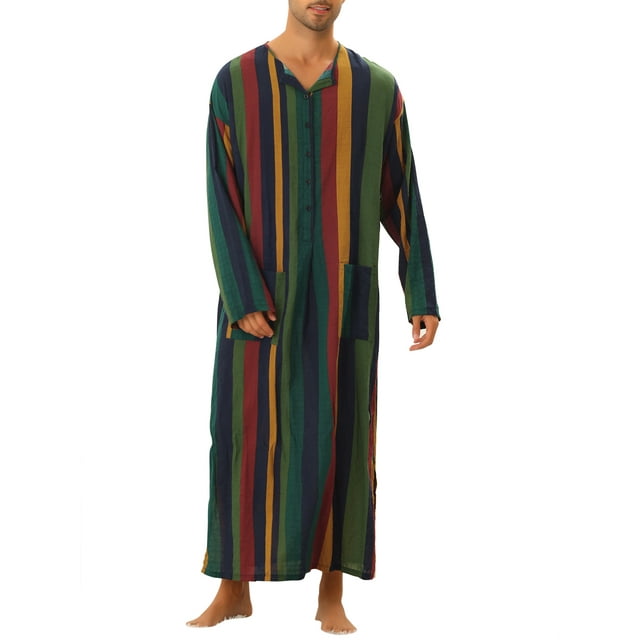 CAMISA DE NOCHE A RAYAS PARA HOMBRES INSPIRE CHIC, MANGAS LARGAS, CIERRE DE BOTÓN, DOS BOLSILLOS, TALLA L, MULTICOLOR