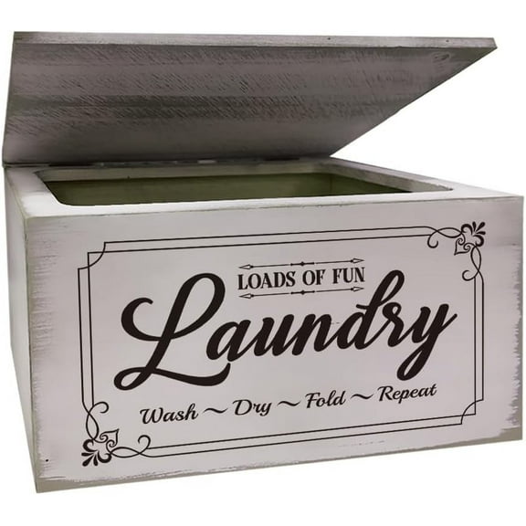 Dryer Sheets Holder with Lid Rustic Dryer Sheet Dispenser Laundry Lettering Container Laundry Fabric Softener Dispenser Box for Room Organization Storage Gray Black