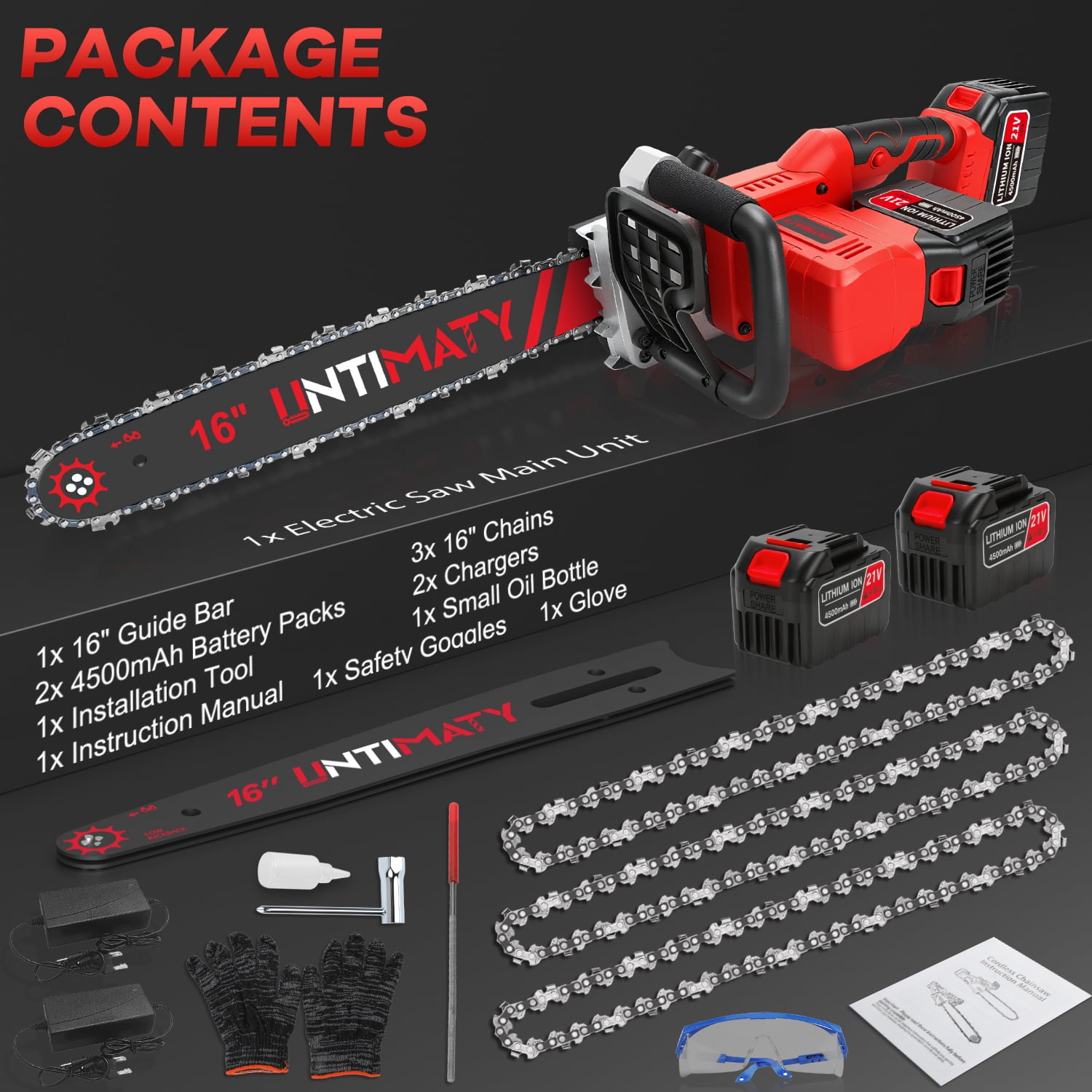 UNTIMATY 16-inch Cordless Chainsaw, Battery-Powered, Brushless
