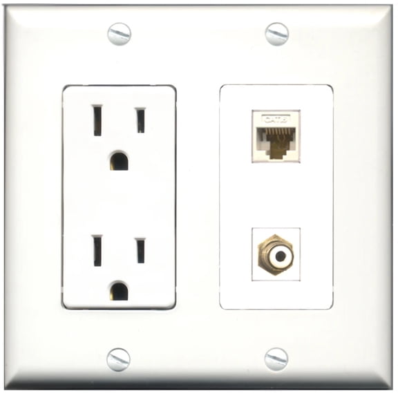 Ultra Spec Cables 15 Amp Power Outlet 1 Port RCA 1 Port Cat6 Wall Plate