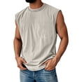 thumbnail image 2 of Tank Tops for Men, Oversized Workout Tank, Vintage Washed Sleeveless Gym Shirt, Athletic Crew Neck Training Vest Khaki 5XL, 2 of 5