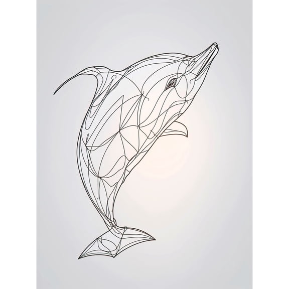 Dolphin Line Drawing Black and White Illustration Unframed Wall Art Print Poster Home Decor Premium
