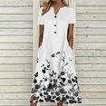 thumbnail image 2 of Gray Juniors Short Sleeve Dress Floral Graphic Loose Fit Dress Sun Dresses for Women V Neck Beach Casual Hawaiian Tropical Maxi Long Fall Summer Dress Button 2025 M, 2 of 4