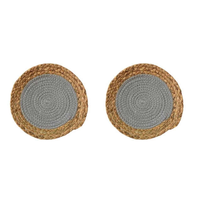 Bewildely Tapete de redonda, posavasos, mantel de aislamiento tejido, tejido de mimbre hecho a mano, accesorios de adornos antideslizantes para línea gris claro 15cm 2piezas
