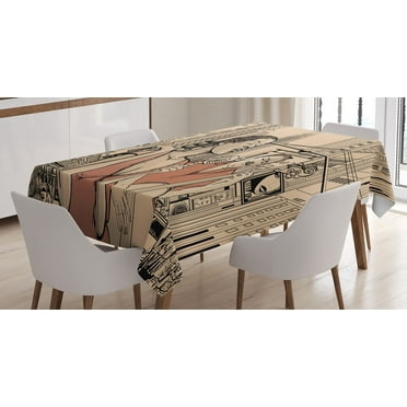 Ambesonne New York Tablecloth Rectangular Table Cover, Jazz Singer Guitarist, 60"x90", Brown Beige