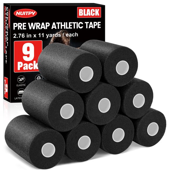 Cinta preenvuelta NUITPY, 9 unidades, 7 cm x 10 m, negra, para peluquería y fútbol
