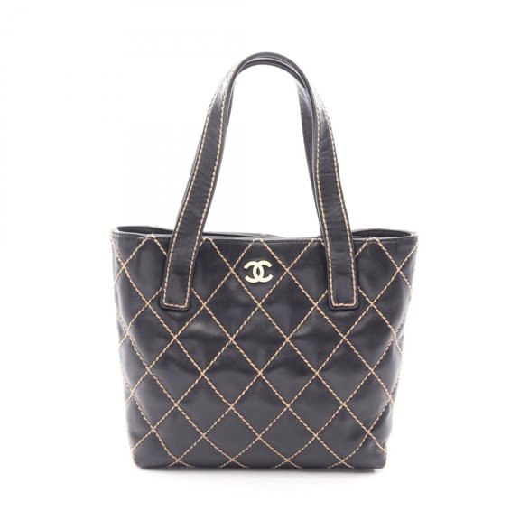 Pre-Owned Chanel Wild Stitch Tote Bag Handbag Leather Women's Black