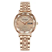 POEDAGAR Women Watches Fashion Rose Gold Steel Quartz Watch Waterproof Luminous Week Date Swiss Brand Ladies Wristwatch Bracelet