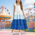 thumbnail image 2 of snilers Girls Dresses Kids Summer Double Layer Ruffle Sleeve Dress Square Neck Tiered Swing Sundress Beach Summer Midi Dress Vacation Clothes Size 3-13 Years, 2 of 6