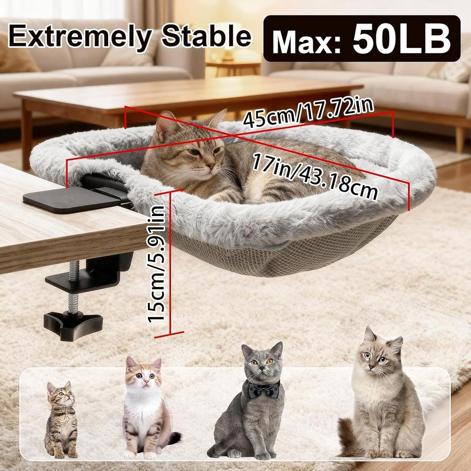 Cat Hammock Desk Mount with Toy Ball Perch