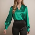 thumbnail image 4 of Towmus Women's Elegant V Neck Satin Blouse Long Sleeve Tops Dressy Business Pullover Tops Teacher Clothes Office Business Dressy Casual Outfits, 4 of 9