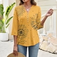 thumbnail image 3 of Bbyeadc Blouse Tops for Women 3/4 Length Sleeve V Neck Tops Button Floral Print Tee Business Summer Pullover,Yellow(XL), 3 of 5
