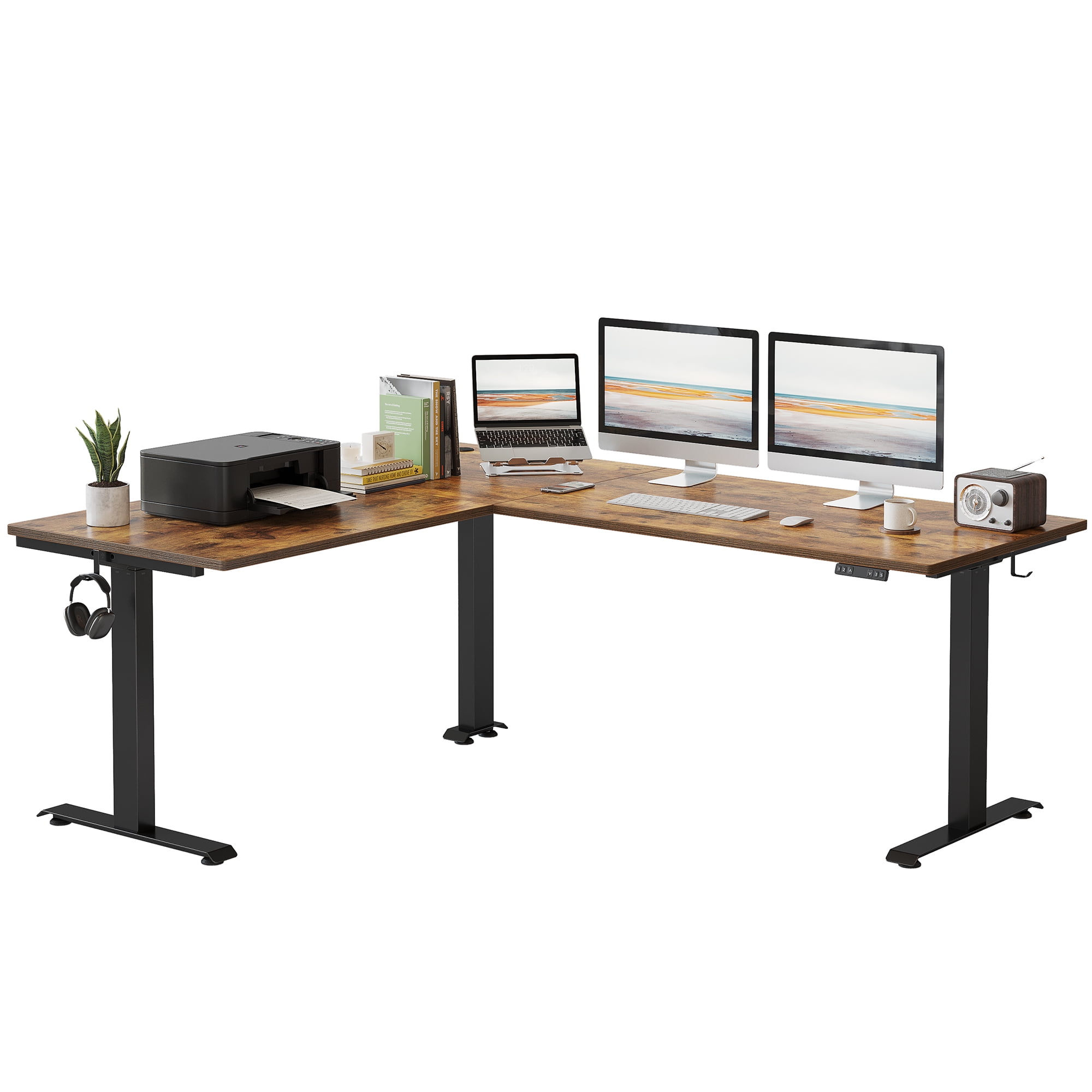FEZIBO 75 Inches Triple Motor L Shaped Standing Desk Reversible