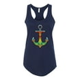thumbnail image 2 of Trippy Mandala Nautical Colorful Mosaic Anchor | Womens Fashion Jersey Racerback Tank Top, Navy, Large, 2 of 4