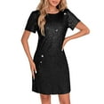 thumbnail image 5 of Qulqfy Guest Wedding Dresses for Women 2025 Black Short Mini Short Sleeve Crewneck Fashion Sequin Dresses Dress for Women L, 5 of 8