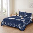 thumbnail image 2 of Quilts Twin Size Bedding Set, Merry Christmas Lightweight Quilted Comforter, Xmas Trees Snowflake Winter Rustic Navy Blue Reversible Bedspread Coverlet with Pillow Covers for All Season, 68" x 86", 2 of 9