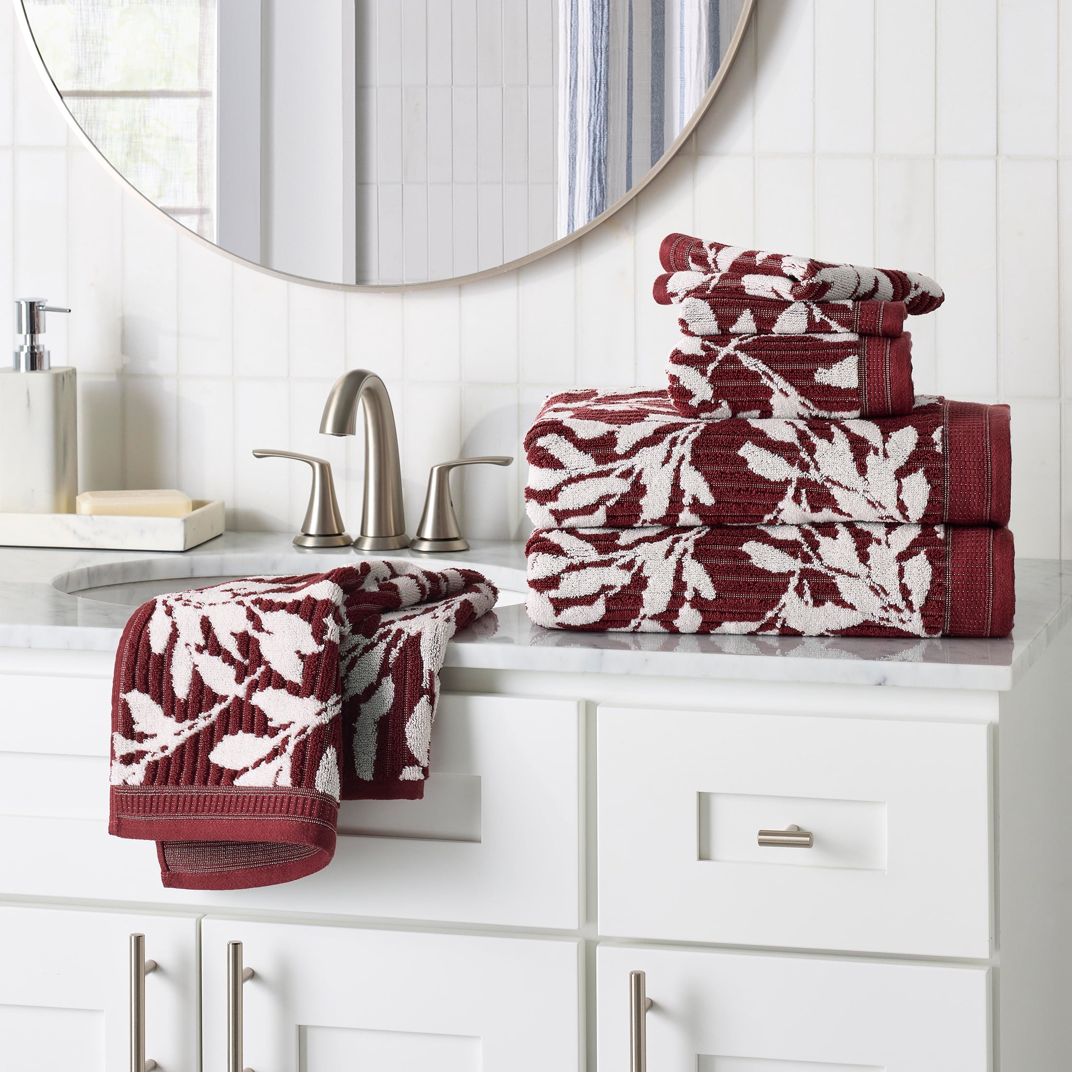 Better Homes & Gardens Signature Soft Floral 6 Piece Towel Set,Deep Redwood/Vanilla Dream