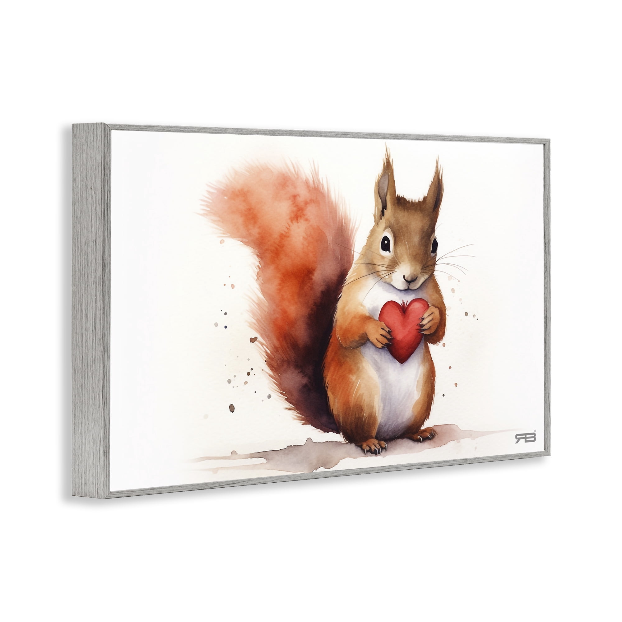 Stupell Industries Squirrel Holding Heart Animals & Insects Painting Gray Framed Art Print Wall Art, 18 x 12