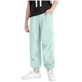 thumbnail image 2 of SGFCWSX Boys Athletic Pants Elastic Waist Elastic Cuffs Quick Dry Loose Fit Casual Jogger Trousers with Pockets for Kids Green Size 4-5 Years, 2 of 6