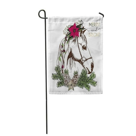 Winter Outdoor Decorating Ideas KDAGR Portrait of Boho Christmas Horse Decorated Winter Floral Wreath Garden Flag Decorative Flag House Banner 12x18 inch ()