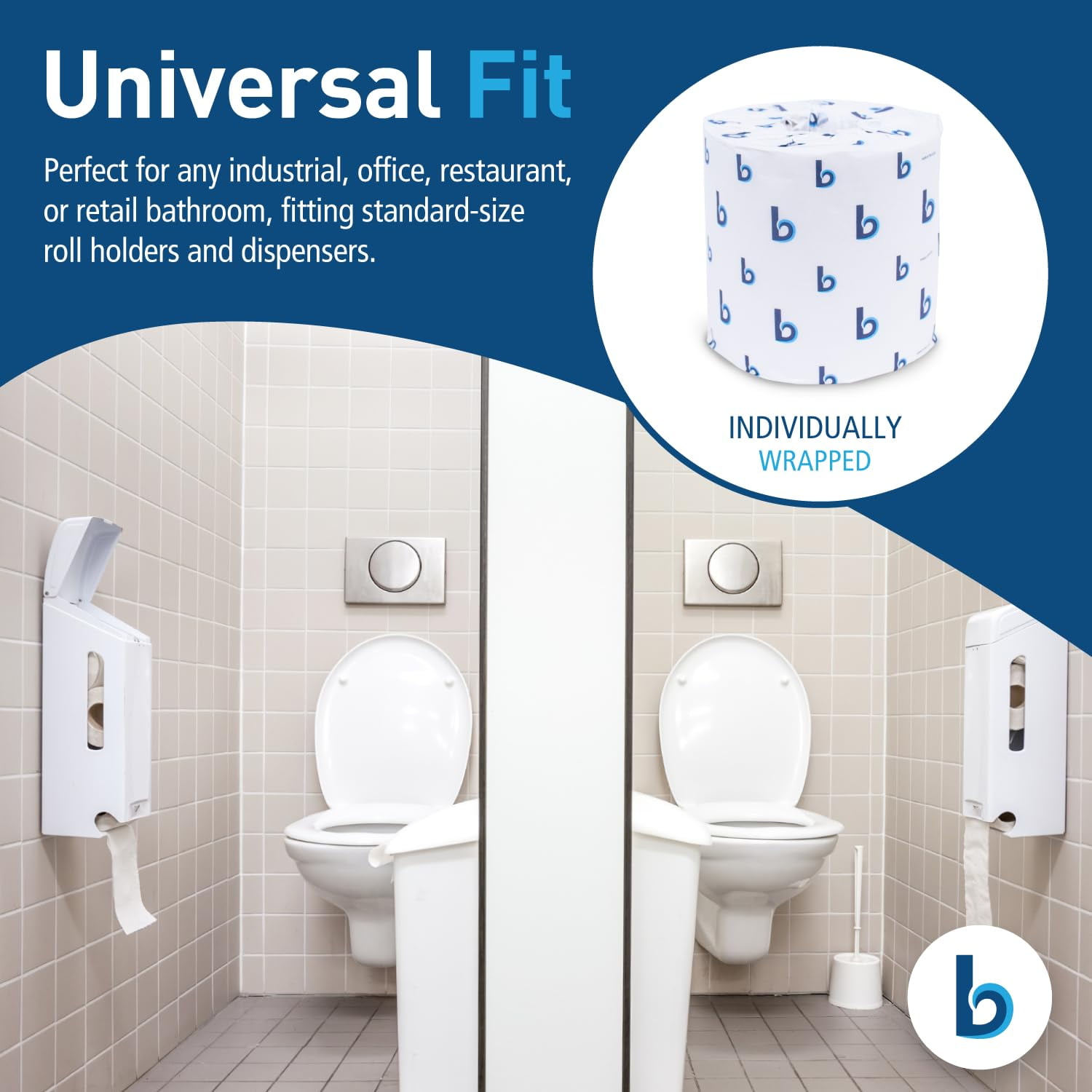 2-Ply Bathroom Toilet Paper Tissue, Septic Safe, 500 Sheets/Roll, Bulk Quantity 96 Rolls/Carton, 4" x 3", White