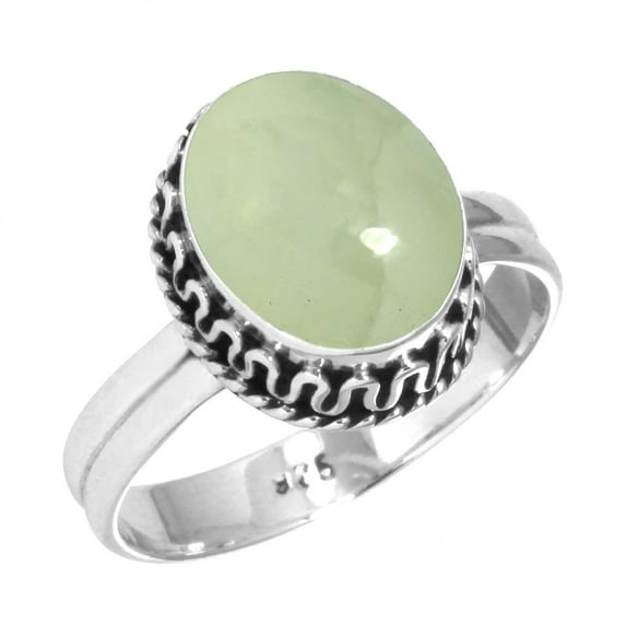 925 Sterling Silver Ring For Women - Men Green Real Prehnite Gemstone Silver Ring Size 8 Boho Silver Ring Size 8 Christmas - Gift For Wife 925 Silver Gemstone Jewelry