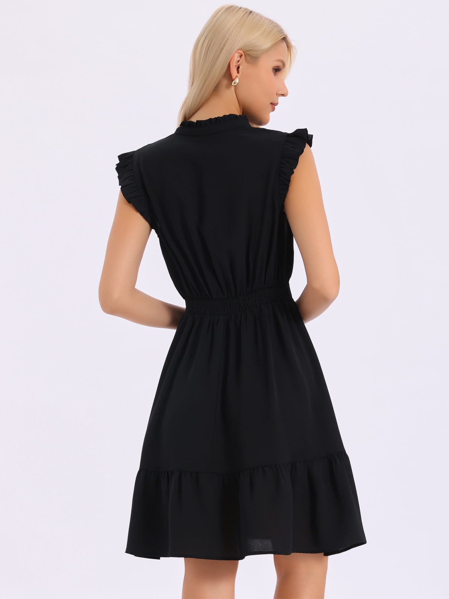DARING DIVA Women's Sleeveless V Neck Elastic Waist Flowy Ruffle Hem Dresses XL Black