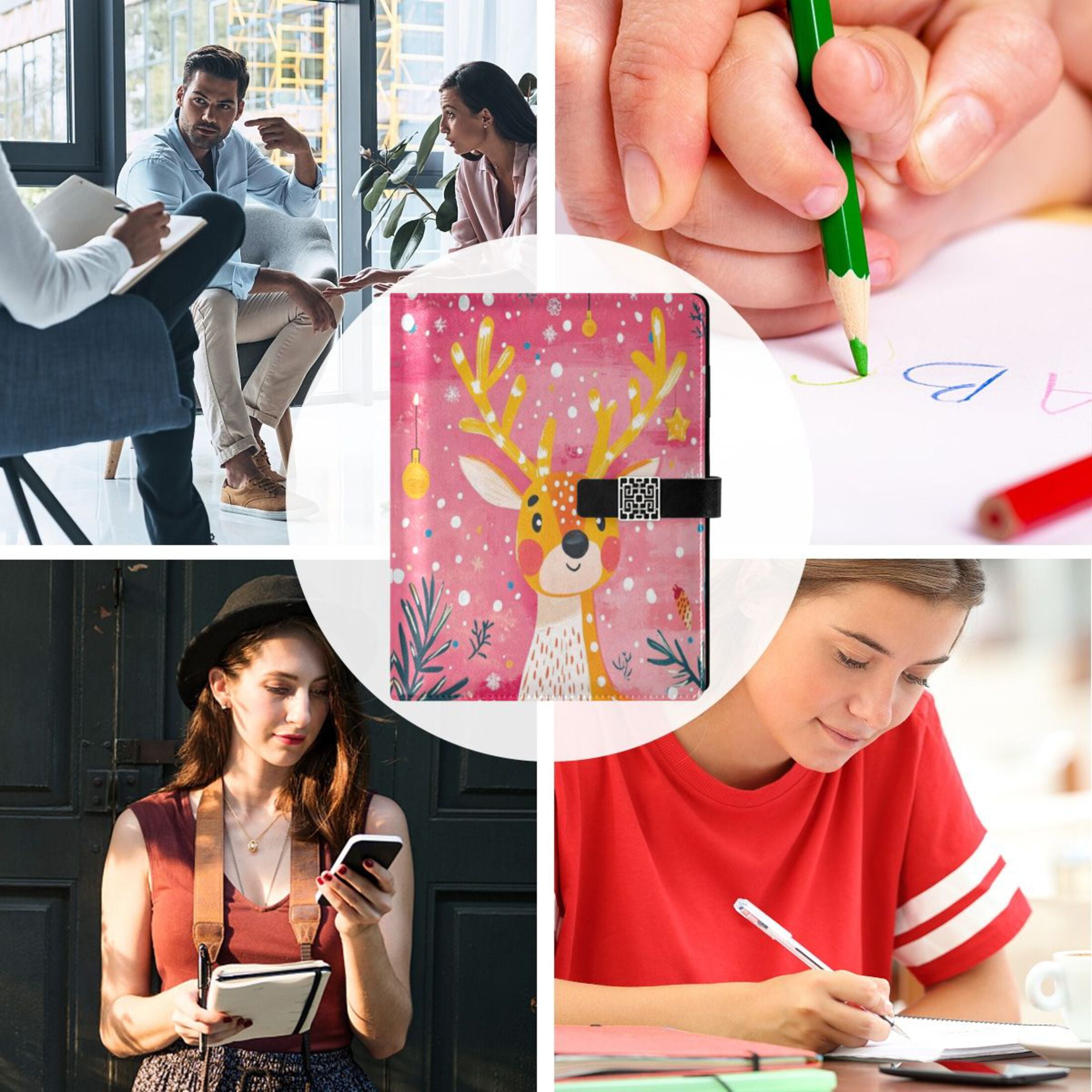 Leather Planner Leather Notebook Notebook Journal Binder Design Pen Pocket Design Convenient for Storage Yellow Christmas Deer