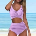thumbnail image 2 of Tungbrin High Waisted Bikini Sets for Women 2 Piece Cross Front Wirefree Padded Tankini Swim Suits with Side Drawstring Bikini, 2 of 5