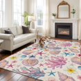thumbnail image 3 of Summer Beach Washable Living Room Rugs 6'x9', Ocean Starfish Shell Coastal Conch Coral Flowers Linen Low Pile Throw Large Area Rug Non-Slip Sturdy Edge Binding Carpet for Dining Room Kitchen Office, 3 of 9