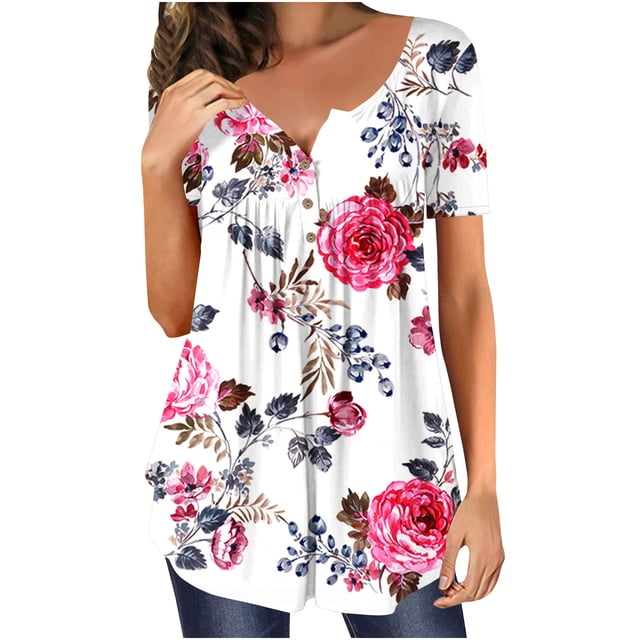 SMihono Hauts pour Femmes Été Décontracté Mode Féminine Débardeur Imprimé Col Rond Manches Courtes Ample T-Shirt Grande Taille