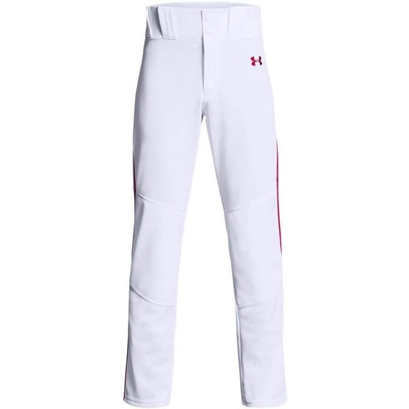 Under Armour Boys' UA Utility Relaxed Piped Baseball Pants, White/Red, Small