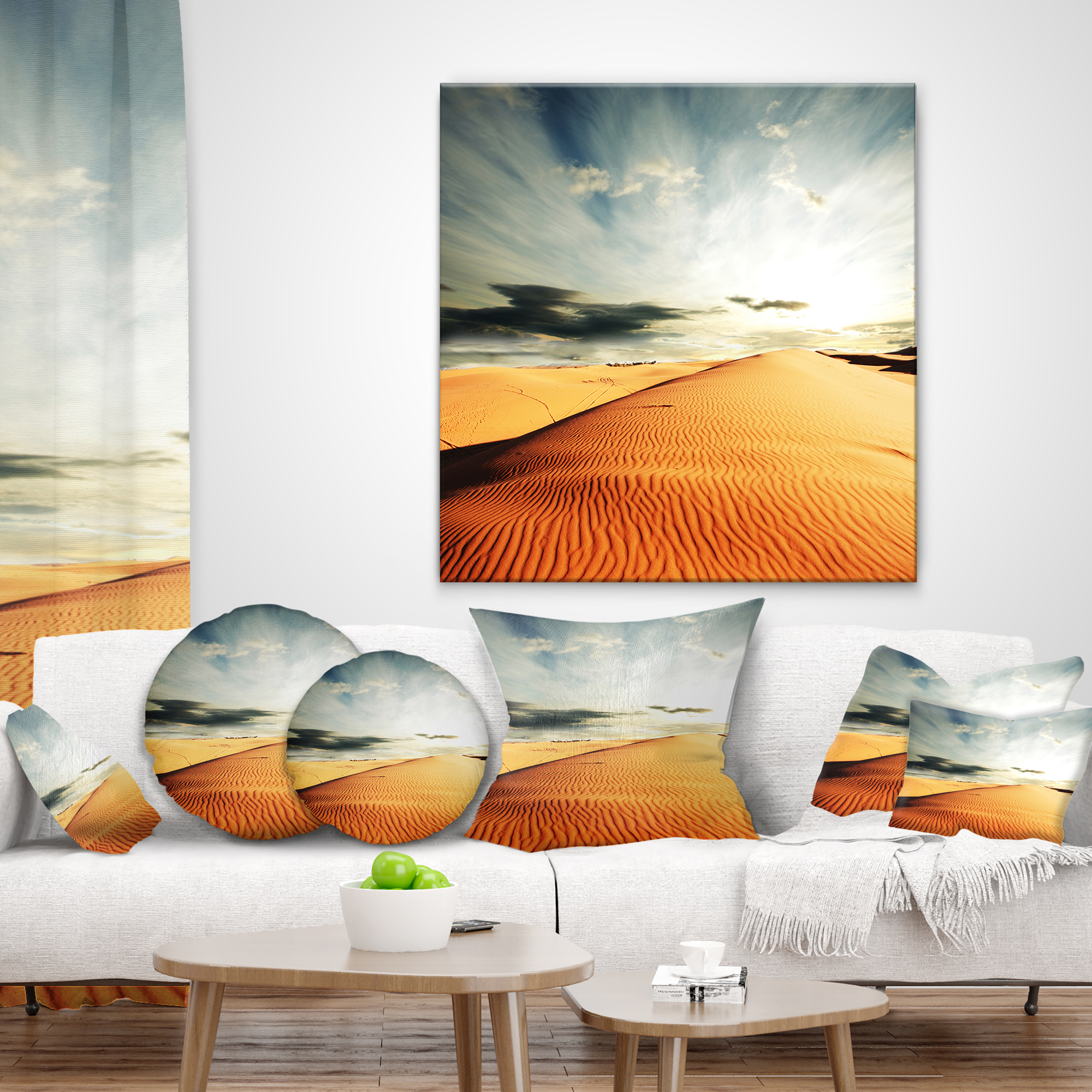 Designart Sahara Desert and Cloudy Sky - Landscape Printed Throw Pillow - 12x20