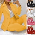 thumbnail image 6 of 2 Pcs/Set Lady Business Suit Turn-down Collar Solid Color High Waist Single-breasted Ankle-banded Pants suit for Work, 6 of 7