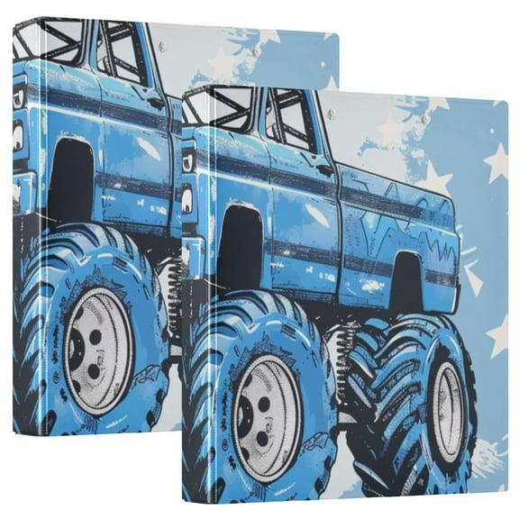 Stars Monster Truck 3 Ring Binders 1.5 inch Hardcover File Folders with Interior Pockets A4 Size Organizer for School Office Hospital Set of 2