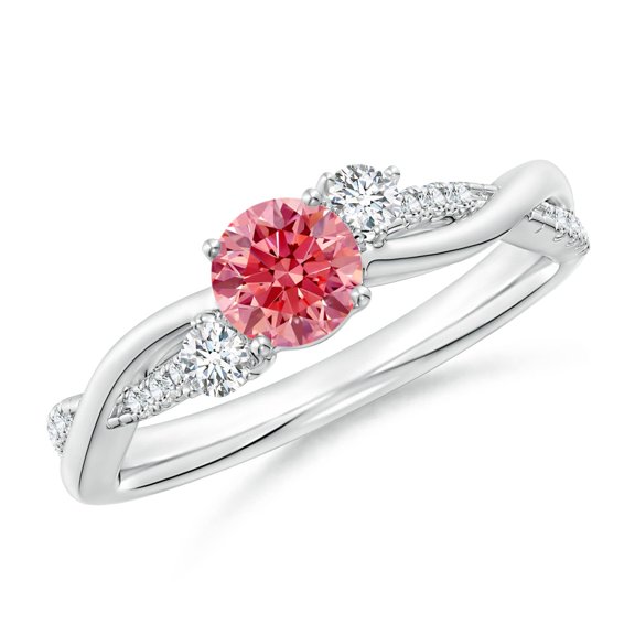 ANGARA Nature Inspired Lab Grown Pink & White Diamond Twisted Vine Ring for Women in 925 Sterling Silver (Size-5mm| Clarity-VS) | Anniversary, Jewelry Gift for Women | Lab-Grown Pink Diamond Ring