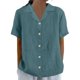 thumbnail image 3 of Tops de encaje para mujer,Camisa de manga corta con cuello en V y botones para mujer, top informal con estampado liso, mezcla de poliéster y elastano, largo regular para uso diario, sopatenor, 3 of 8