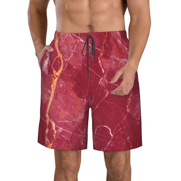 Fotbe Abstract Red Marble Trajes de Baño Estampados para Hombre, Shorts de Verano de Secado Rápido, Ropa de Playa, Bañadores-Medium