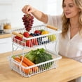 thumbnail image 6 of 2 Tier Countertop Fruit Basket with 2 Banana Hangers for Kitchen, Detachable Metal Organizer for Bread Vegetable Fruits Rectangular Storage Basket Bowls, 6 of 6