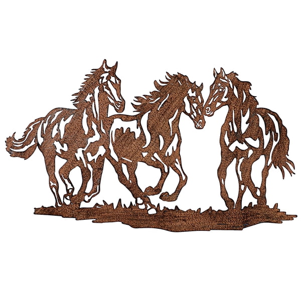 Galloping Wild Horse Trio Rustic Metal Wall Decoration Art for Home