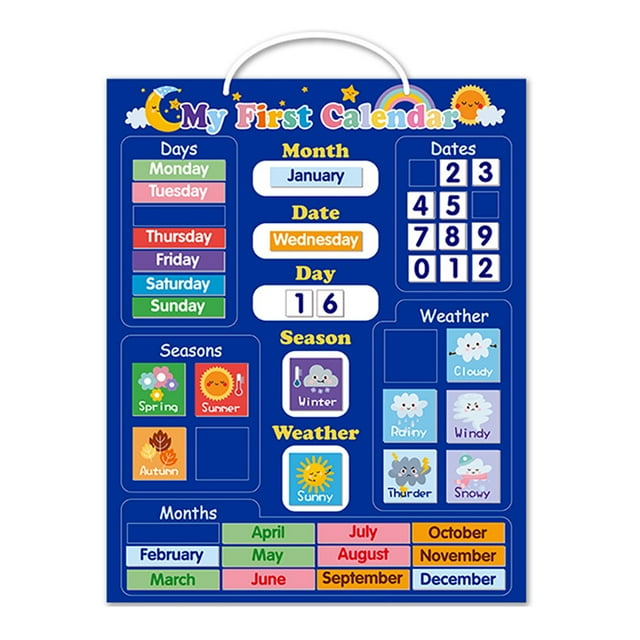 Calendrier Magnétique pour Enfants, Jouet Éducatif avec Reconnaissance Temporelle en Anglais