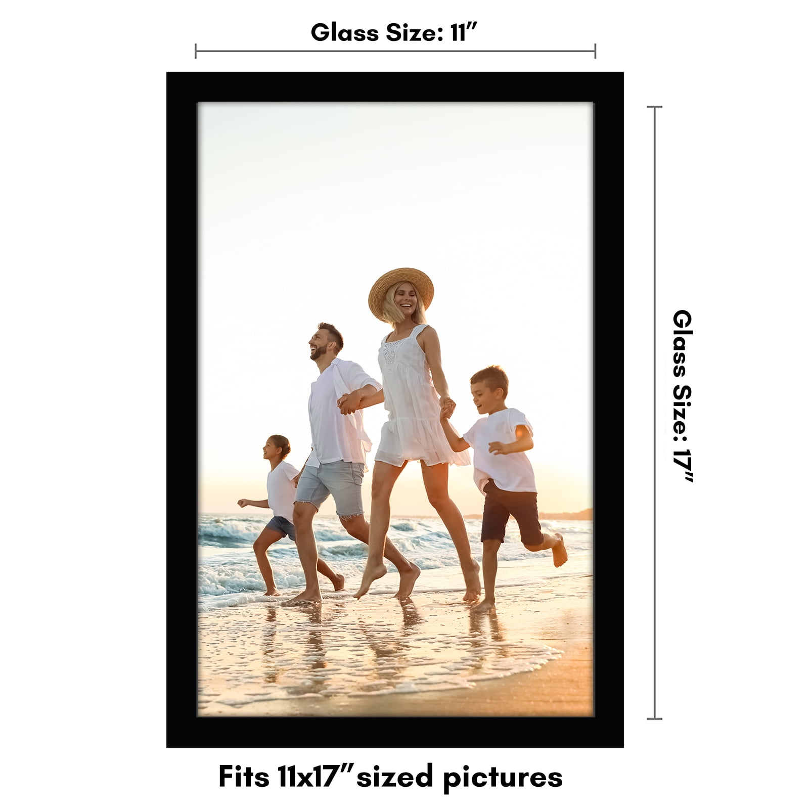 Americanflat 11x17 Picture Frame with Shatter-Resistant Glass Signature Collection Gallery Style Made - Black