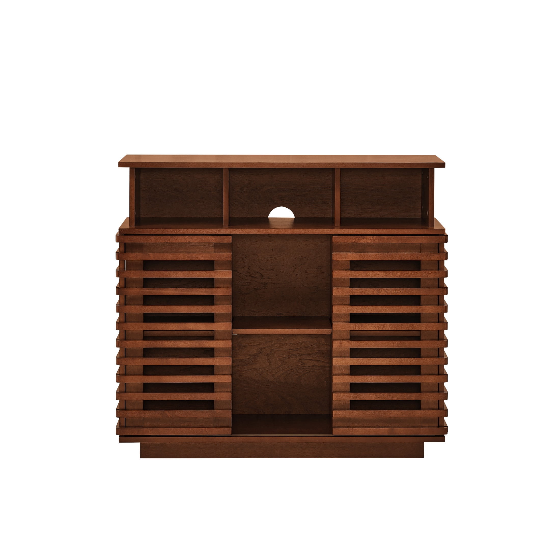 GDF Studio 36.1" Farmhouse Sideboard Buffet Cabinet with Sliding Doors, Adjustable Shelf, Walnut