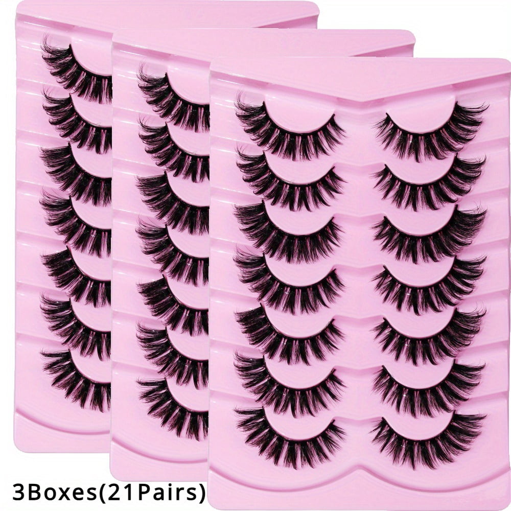3Boxes(21Pairs) False Eyelashes Wispy Lashes Natural Look Fake Eyelashes Cat Eye Lashes Fake Fluffy Strip False Lashes Pack