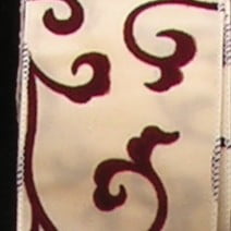 The Ribbon People Ivory and Burgundy Red Swirl Wired Craft Ribbon 2.5" x 20 Yards