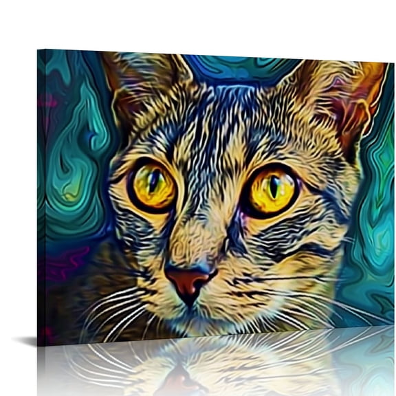 Orinice Cat Canvas Print Bengal Cat Hanging Wall Art Funny Pet Oil Painting Home Decor20''X16'' 20x16in
