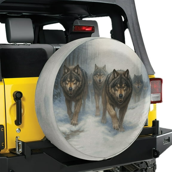 Lotusprinthandmade Wolf Graphic Spare Tire Cover Without Backup Camera Hole 6 Sizes (27 in.), wolf spare tire wrap, wolf wheel cover